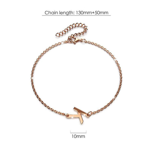 Bold Alphabet Letter Initial Charm Bracelet in Rose Gold Tone